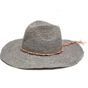 NWT Mar Y Sol Mika Sun Hat Neutral Dove Gray Tan Leather Strap Crochet Raffia